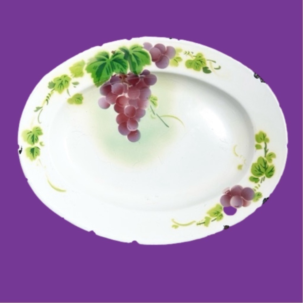 Vintage Bumper Harvest Enamelware serving Platter approx 14 Inches Grape Design